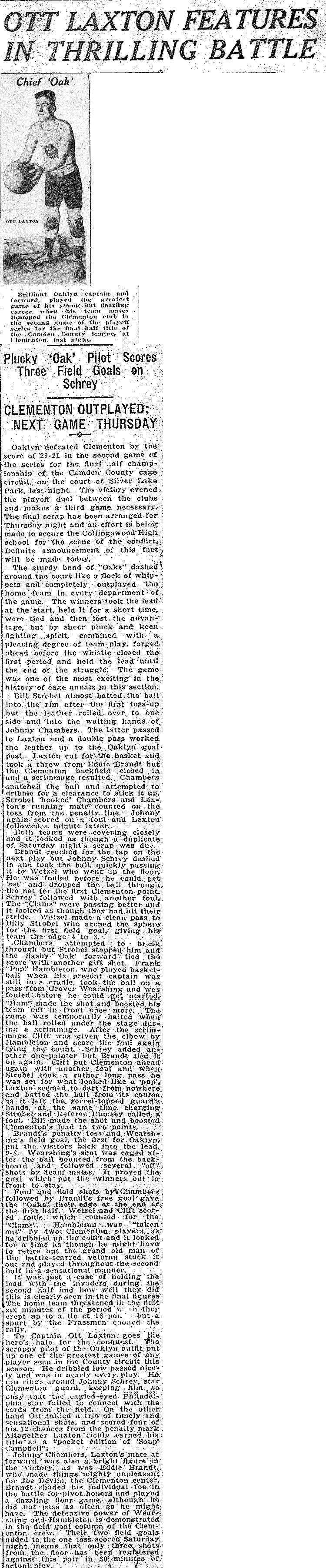 Ott Laxton Features in Thrilling Battle - Camden Evening Courier, 1928