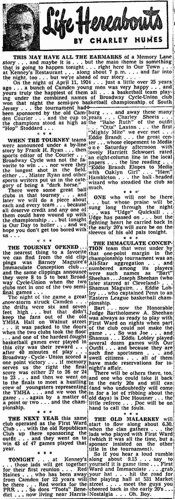 Life Hereabouts by Charley Humes - Camden Courier-Post, May 14, 1949