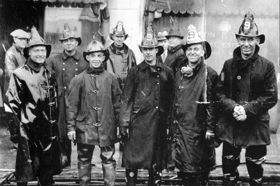 Firefighters from Engine Company 9 after a fire, December 1928