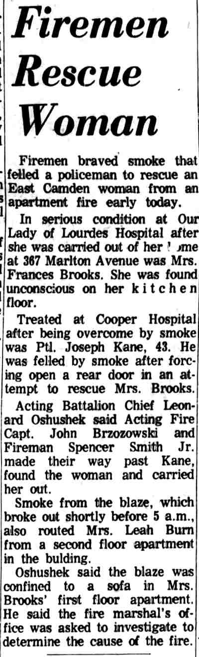 Firemen Rescue Woman clipping, Camden Courier-Post, June 2, 1967