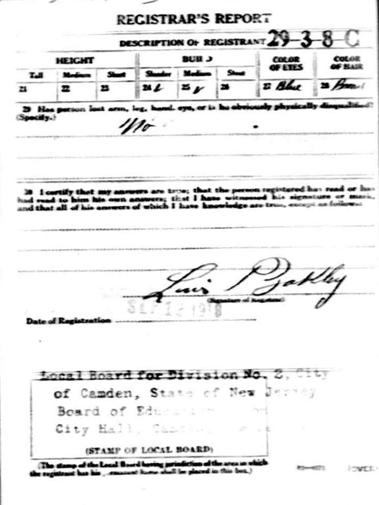 WWI Draft Registration Card for Russell James Anderson, 1918 (reverse)