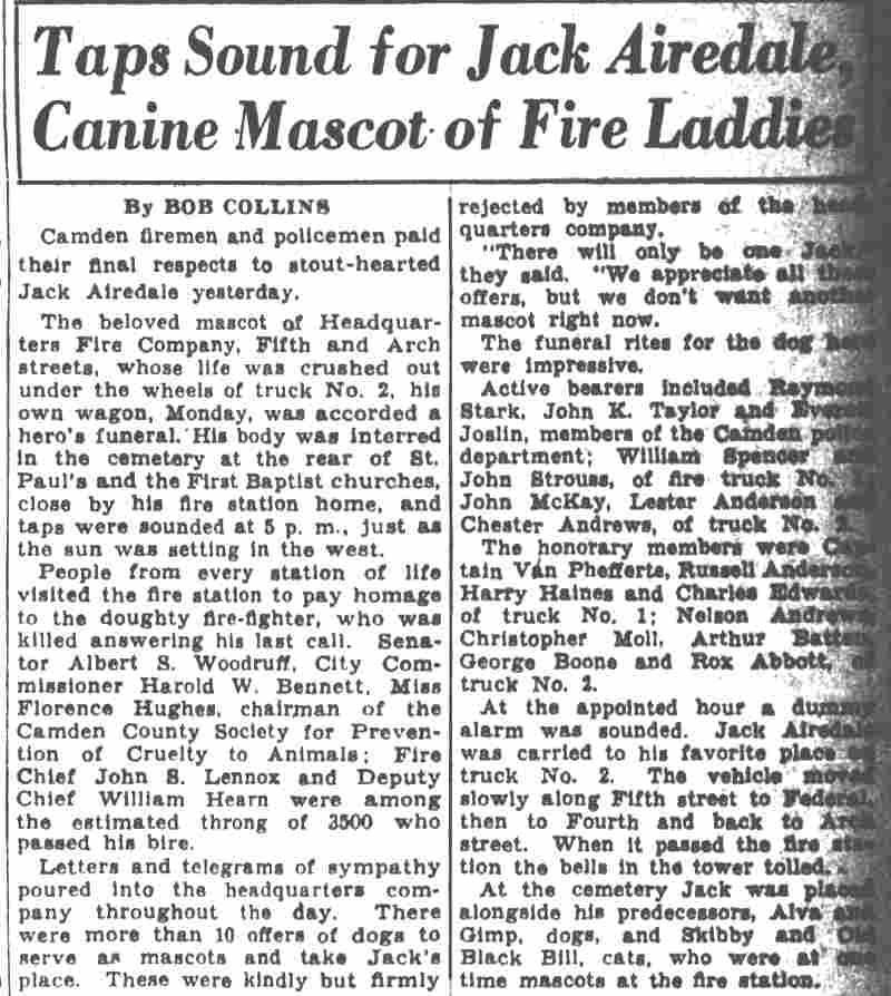 Taps Sound for Jack Airedale, Canine Mascot of Fire Laddies