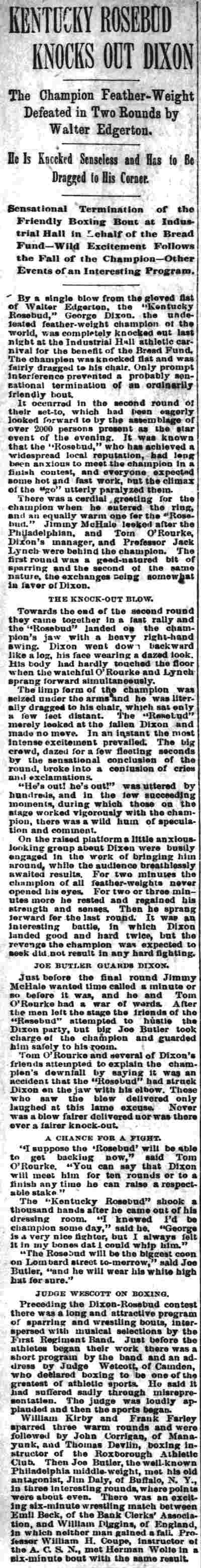 Philadelphia Inquirer, March 23, 1894 — Kentucky Rosebud vs. George Dixon