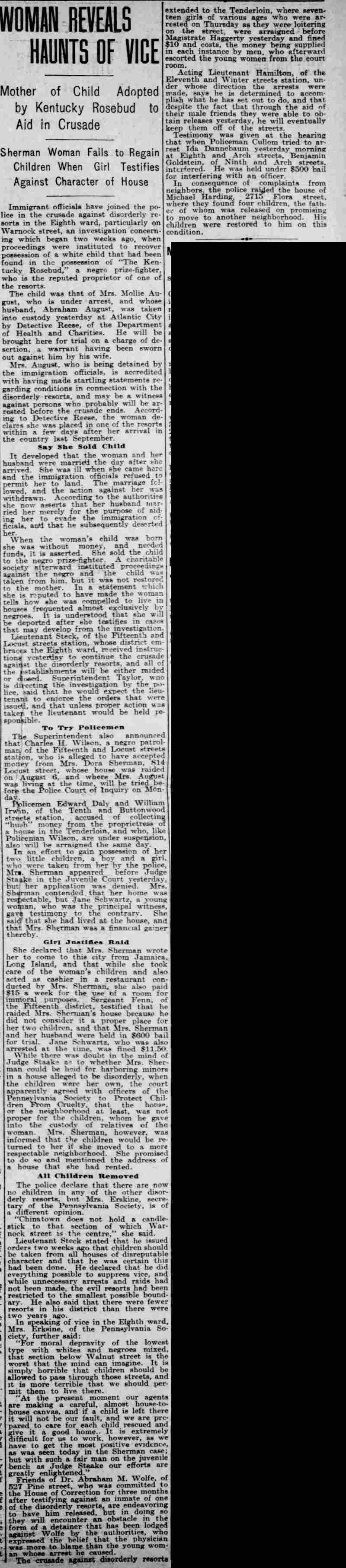 Philadelphia Inquirer, August 20, 1910 — Kentucky Rosebud
