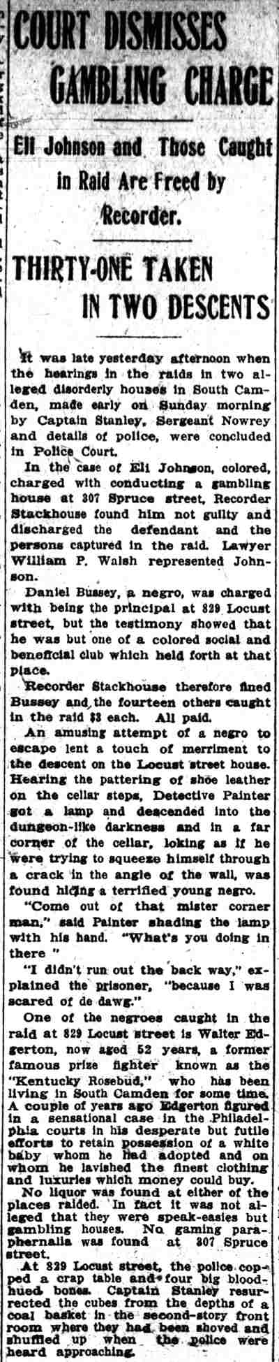 Court Dismisses Gambling Charge, Camden Post-Telegram, April 9, 1912