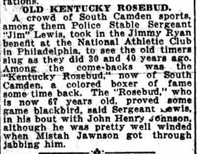 Camden Daily Courier, April 30, 1921 — Kentucky Rosebud exhibition bout with John Henry Johnson