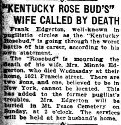 Camden Daily Courier, October 6, 1922 — death of Minnie Edgerton