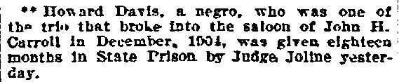 Saloon Burglar Sentenced, Philadelphia Inquirer, February 17, 1906
