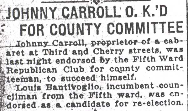 Johnny Carroll O.K.'d for County Committee, Camden Courier, May 16, 1922