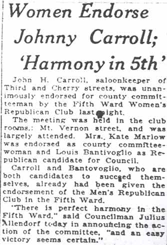 Women Endorse Johnny Carroll; 'Harmony in 5th', Camden Courier, May 24, 1922