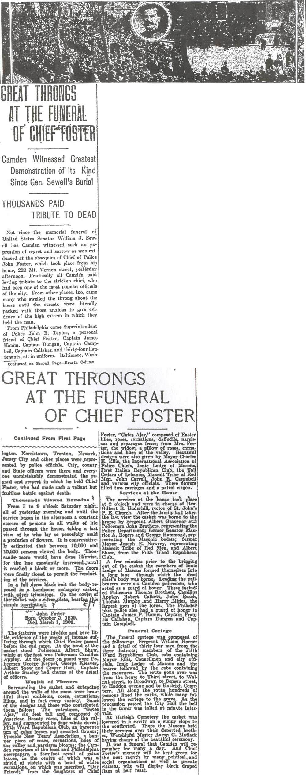 Great Throngs at the Funeral of Chief Foster, Philadelphia Inquirer, March 5, 1906