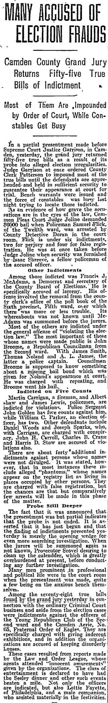 Many Accused of Election Frauds, Philadelphia Inquirer, January 24, 1911