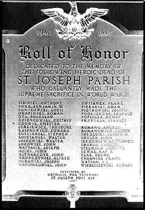 Honor Roll plaque listing 37 parish members killed in World War II
