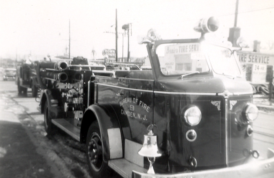 1955 American LaFrance Pumper 1000 GPM on Marlton Avenue facing southwest, May 1960