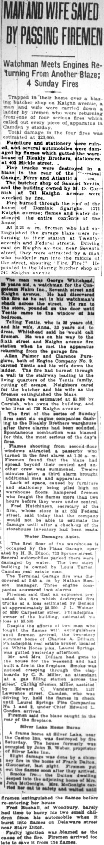 Camden Courier-Post, April 2, 1928 - Man and Wife Saved by Passing Firemen