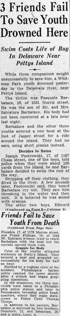 3 Friends Fail To Save Youth Drowned Here - Camden Courier-Post, June 2, 1938