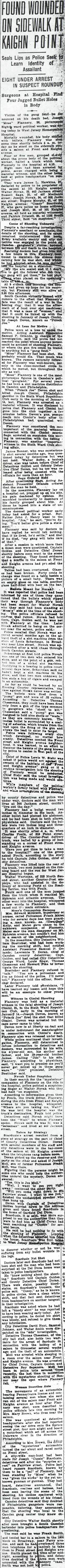 Found Wounded on Sidewalk at Kaighn Point newspaper clipping