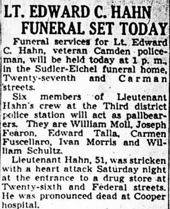Edward C. Hahn, Camden Police Officer
