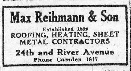 Advertisement for Max Reihmann & Son, Roofing, Heating, Sheet Metal Contractors
