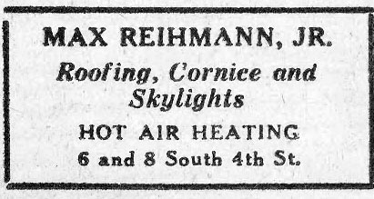 Advertisement for Max Reihmann Jr., Roofing, Cornice and Skylights