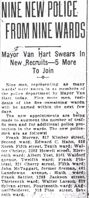 Nine New Police From Nine Wards, Camden Daily Courier, July 5, 1922
