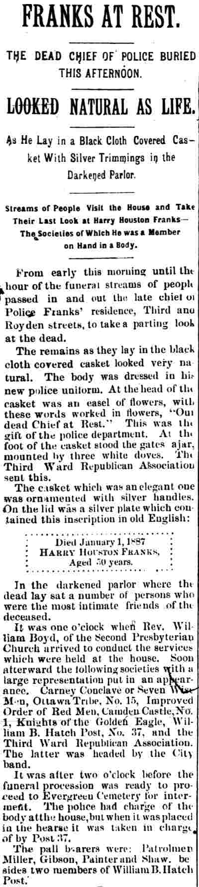 Franks at Rest, Camden Daily Telegram, January 6, 1887