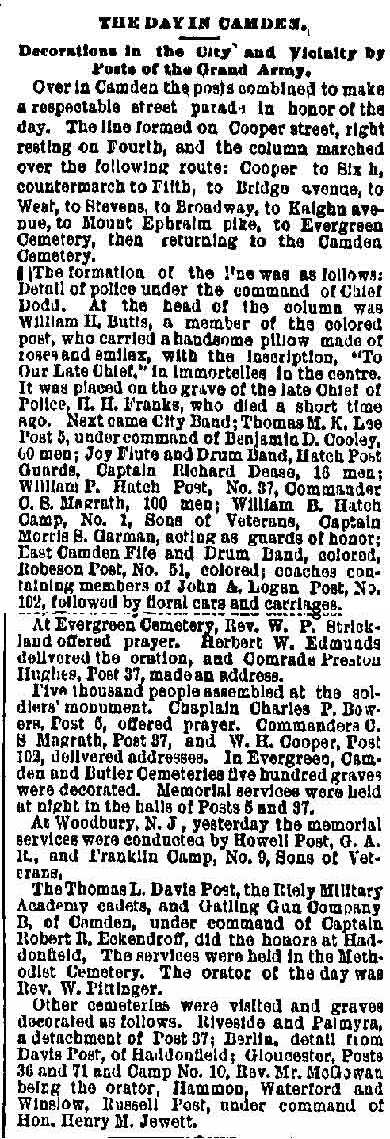 The Day in Camden, Philadelphia Inquirer, May 31, 1887