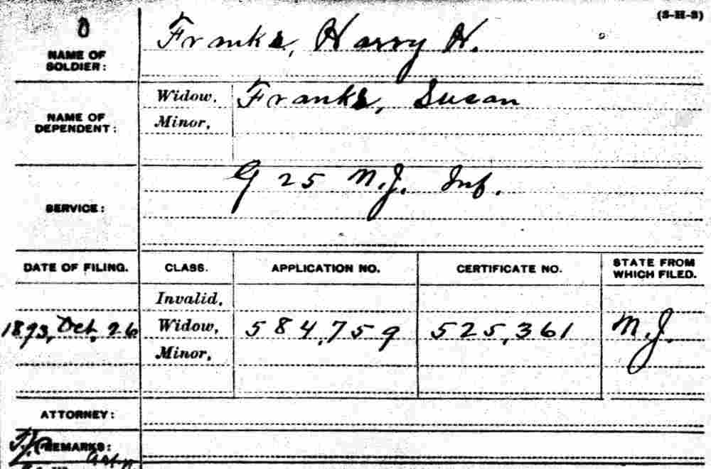 Civil War Pension Record for Harry H. Franks