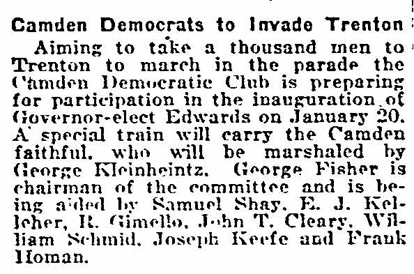 Camden Democrats to Invade Trenton, Philadelphia Inquirer, December 14, 1919