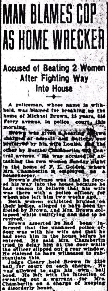 Man Blames Cop as Home Wrecker, Camden Courier, January 25, 1925