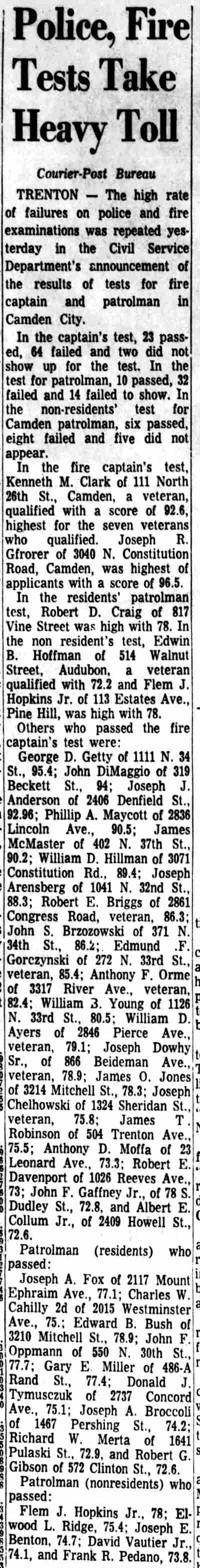 Camden Courier-Post article, June 28, 1968, Police Fire Tests Take Heavy Toll