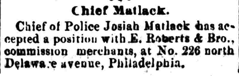 Chief Matlack, Camden Post, March 12, 1886