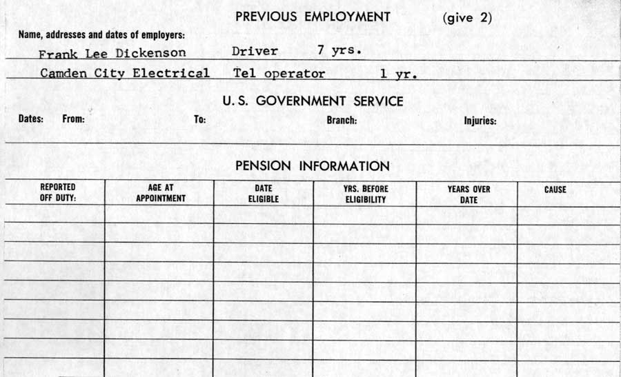 Charles E. Watkin fire department personnel card, back