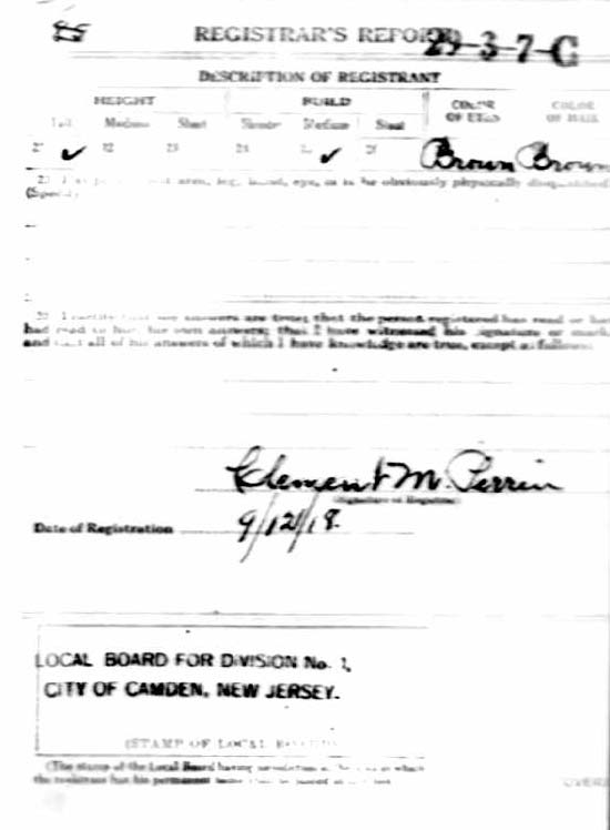 Charles E. Watkin World War I draft registration card, back