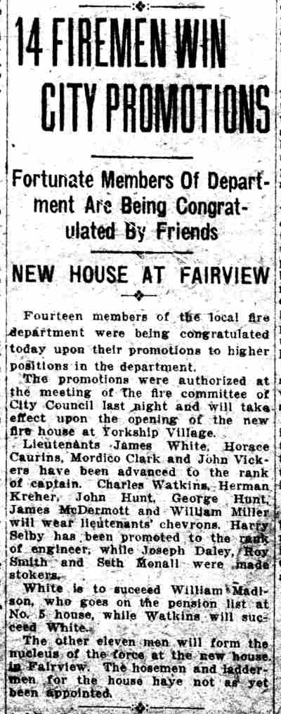 14 Firemen Win City Promotions, Camden Daily Courier, May 21, 1920