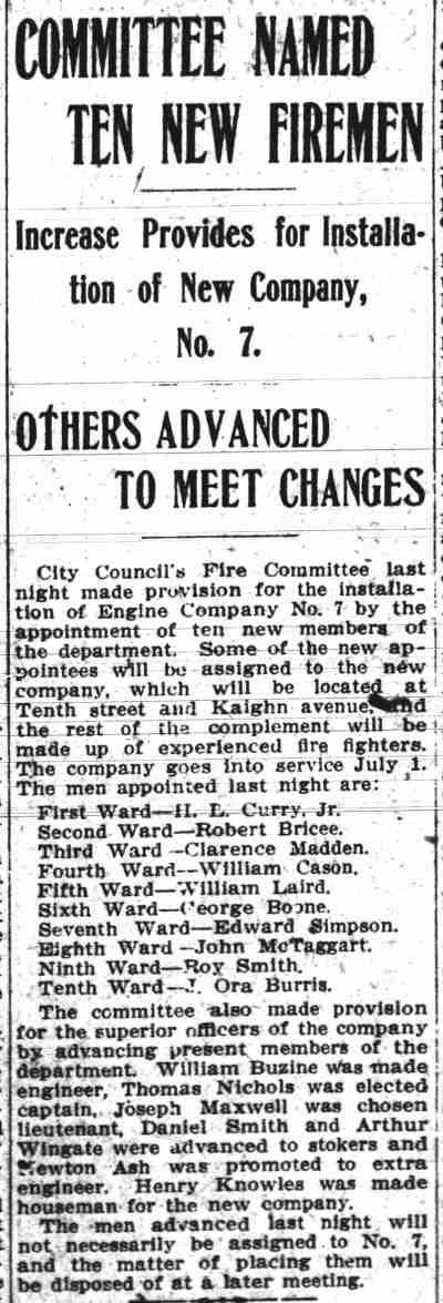 Committee Named Ten New Firemen - Camden Daily Courier clipping