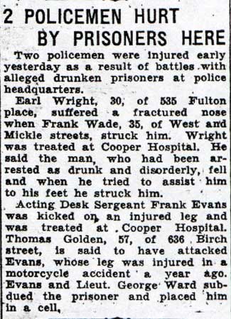 2 Policemen Hurt by Prisoners Here - newspaper clipping
