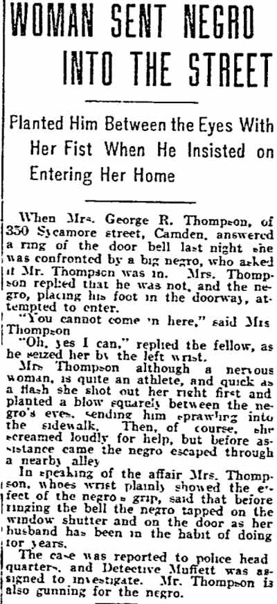 Philadelphia Inquirer, February 25, 1906 -- Woman Sent Negro Into the Street
