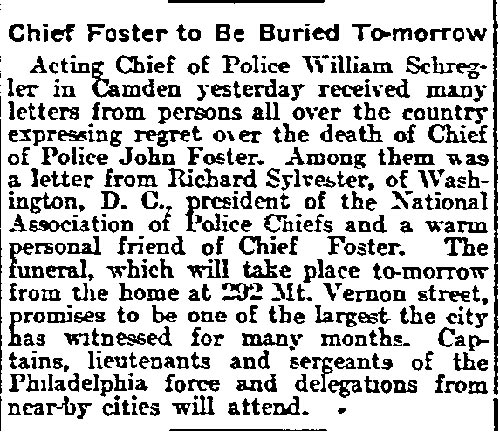 Philadelphia Inquirer, March 3, 1906 -- Chief Foster to Be Buried To-morrow