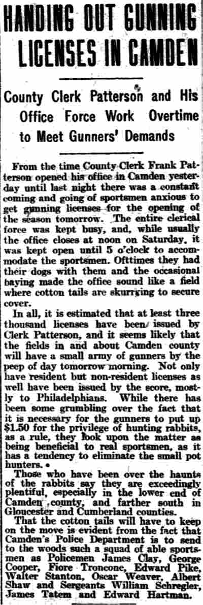 Philadelphia Inquirer, November 14, 1909 -- Handing Out Gunning Licenses in Camden