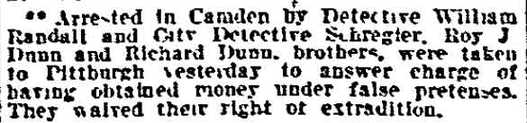 Philadelphia Inquirer, November 11, 1911 -- Dunn Brothers Arrested