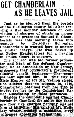 Philadelphia Inquirer, April 26, 1912 -- Get Chamberlain as He Leaves Jail