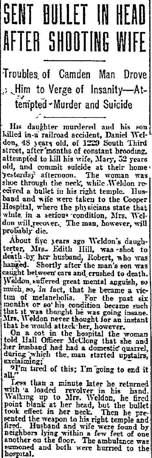Philadelphia Inquirer, November 5, 1906 -- Sent Bullet in Head After Shooting Wife