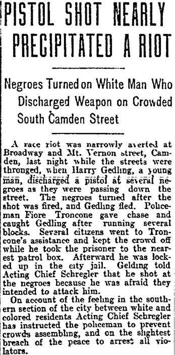 Philadelphia Inquirer, November 25, 1906 -- Pistol Shot Nearly Precipitated a Riot