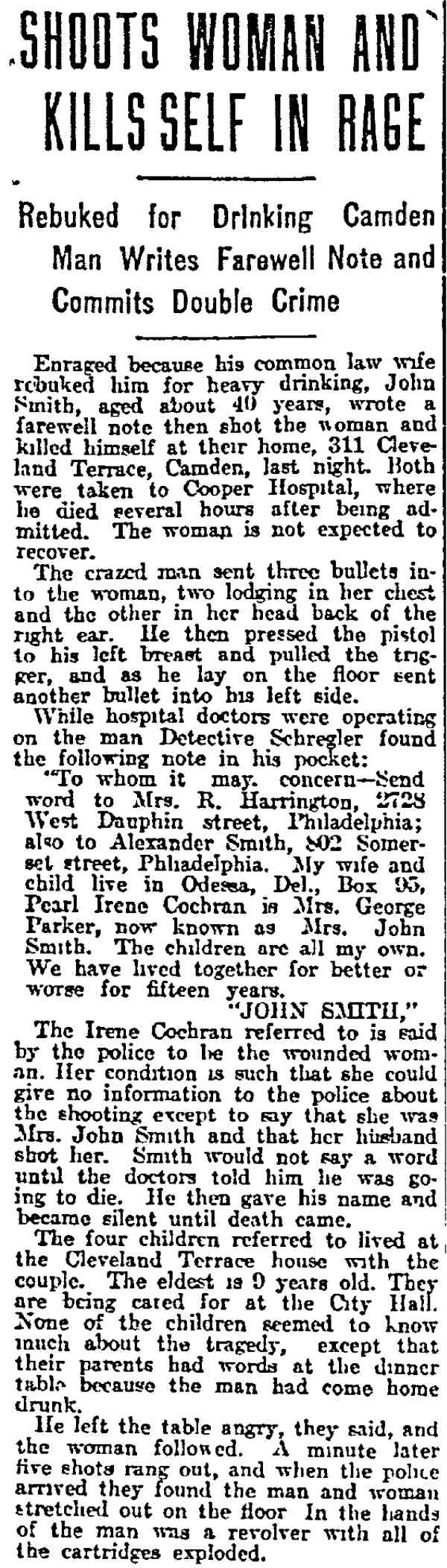 Philadelphia Inquirer, November 8, 1913 -- Shoots Woman and Kills Self in Rage