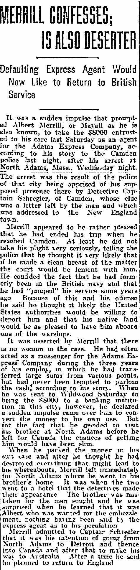 Philadelphia Inquirer, August 20, 1915 -- Merrill Confesses