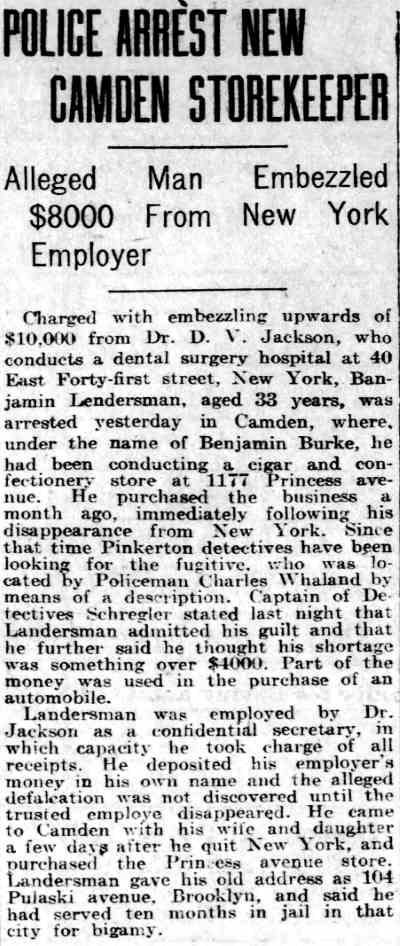 Philadelphia Inquirer, June 30, 1918 -- Police Arrest New Camden Storekeeper