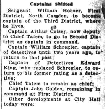 Camden Courier-Post, June 9, 1927 -- Captains Shifted