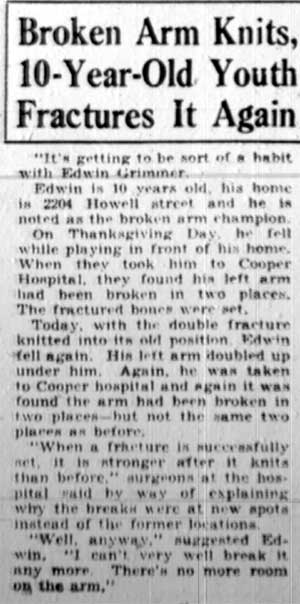 Broken Arm Knits, 10-Year-Old Youth Fractures It Again