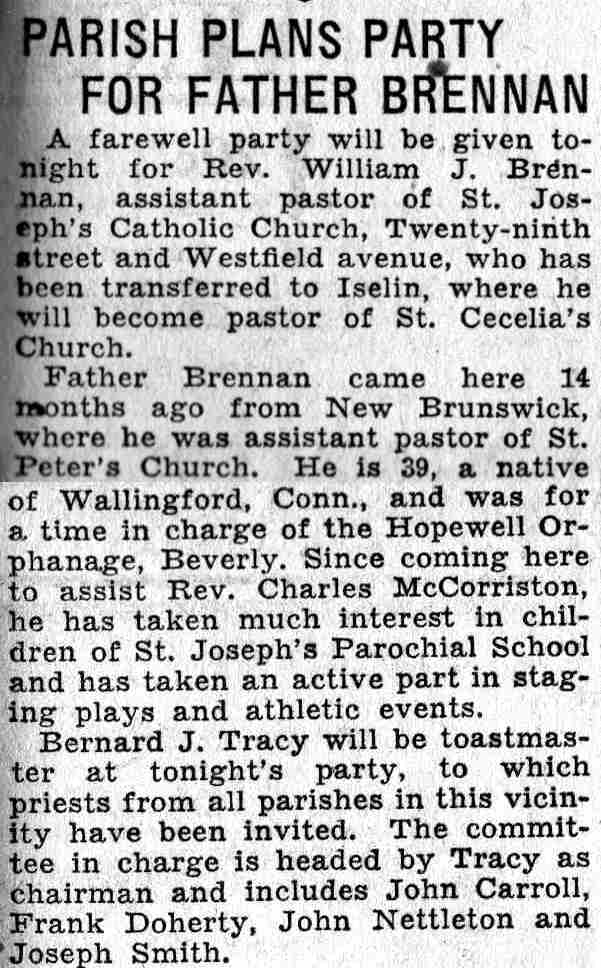 Camden Courier-Post, June 9, 1932 — Parish Plans Party for Father Brennan